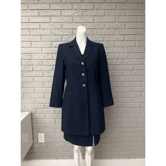 Le Suit Women Navy Sliver Shimmer Crepe 3 PCS Tank Skirt Jacket Suit Size 8P - Picture 1 of 15